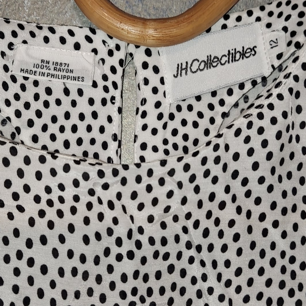 ‼️4/$20.J.H. Collectibles VTG wht blk dot blouse - Picture 2 of 7